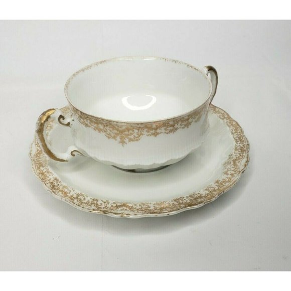 Theodore Haviland Limoges France Tea Cup and Saucer White Gold Design - Picture 11 of 12